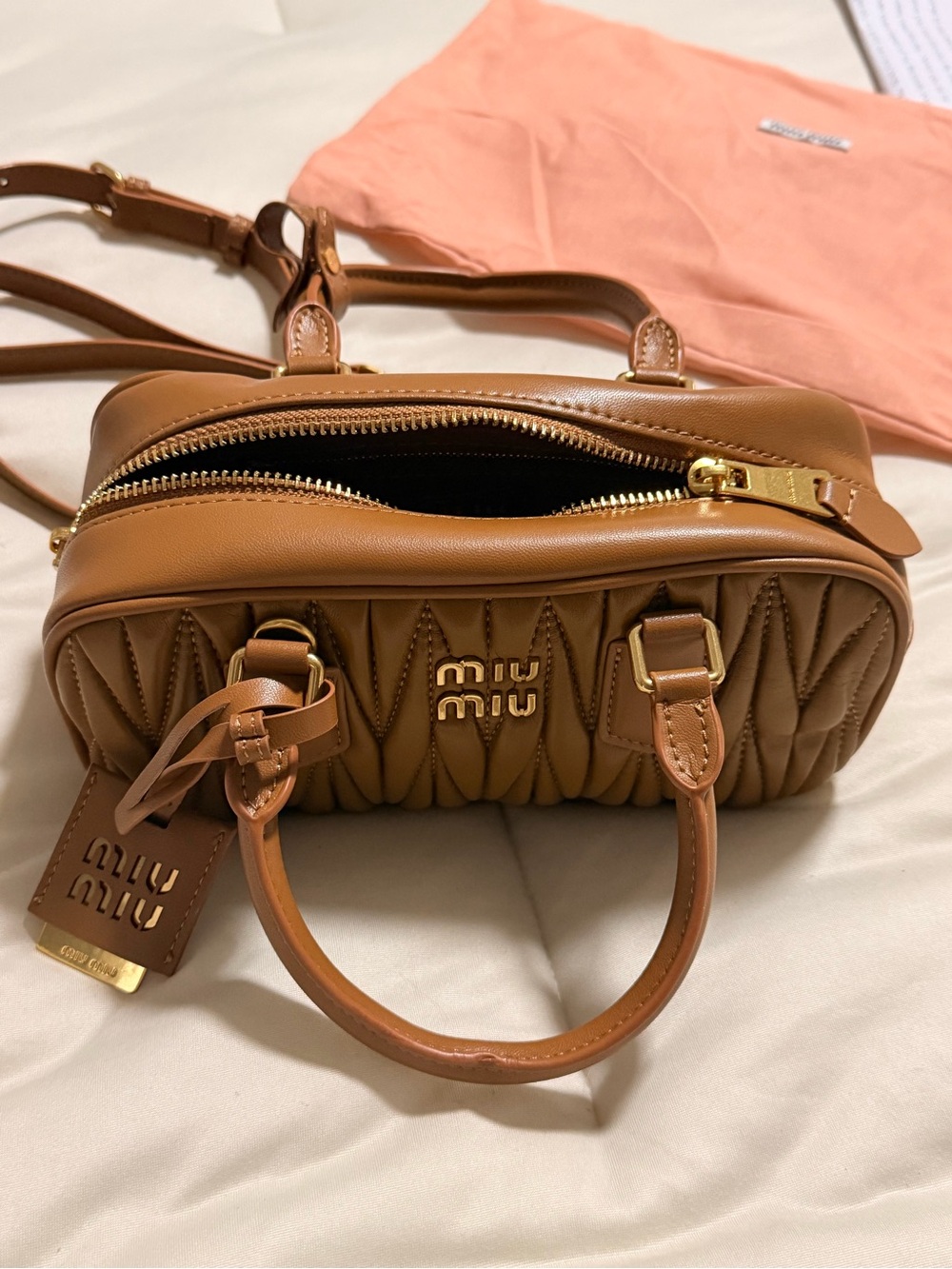 Miu Miu Quilted Matelassé Satchel in Brown with Gold Hardware - Picture 2 of 13